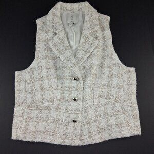 Joie Cropped Length Tweed Vest Women's Size 4 White Sparkle Multi Pearl Buttons